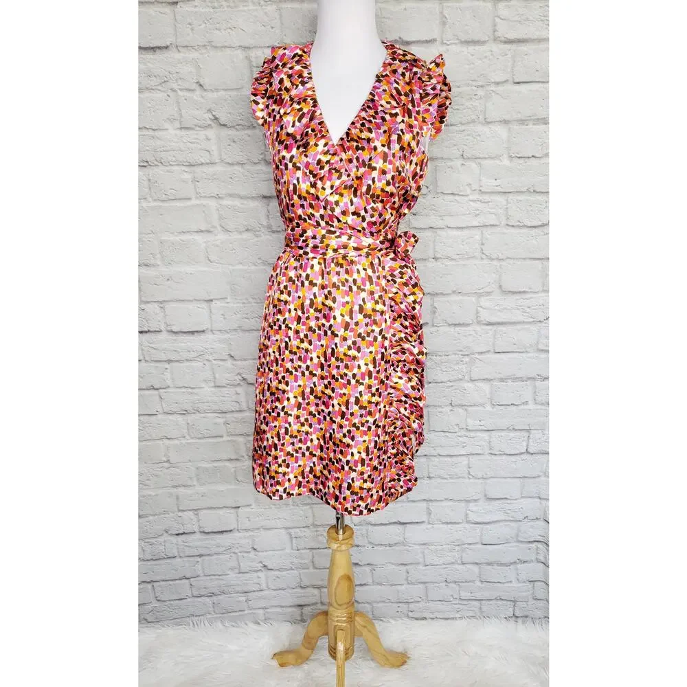 Kate Spade Aubrey Pink Ruffle Silk Wrap Dress Event NYE Going Out Preppy Sz 4
